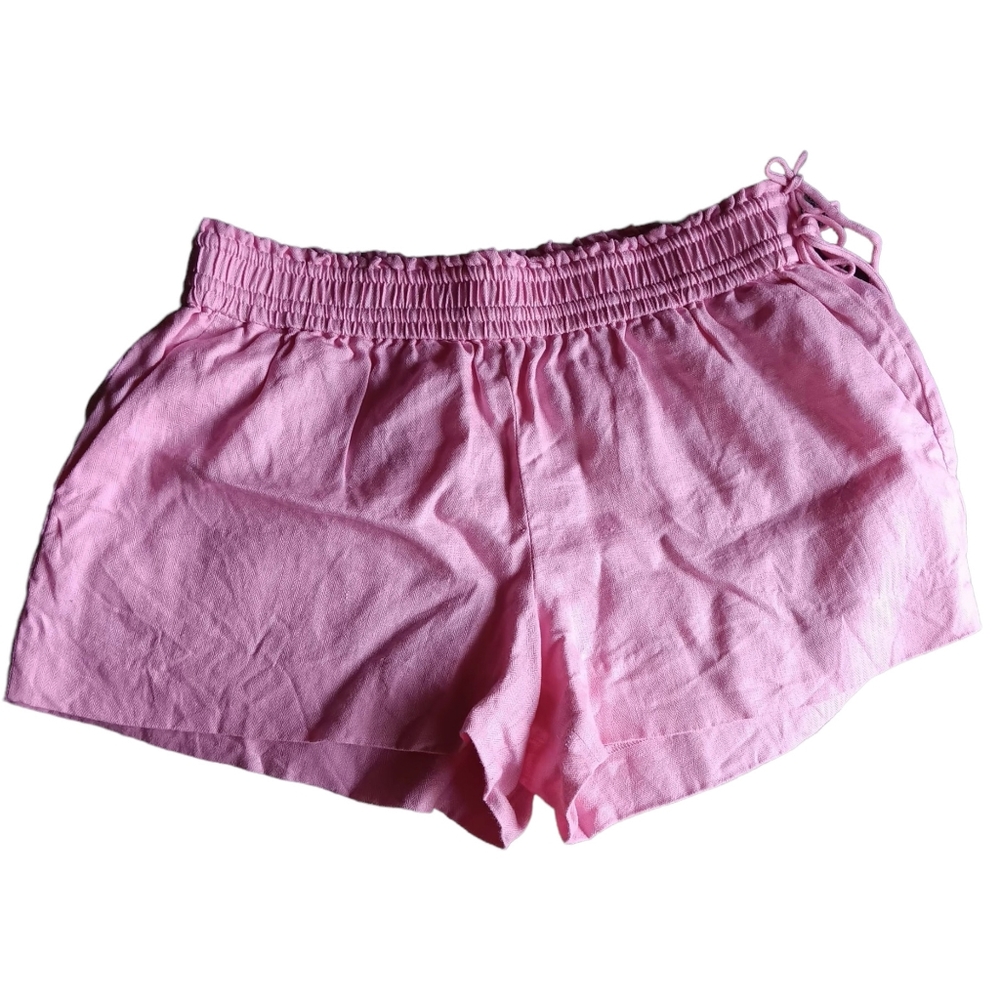 J. Crew 100% Linen Barbie pink side tie shorts sz M